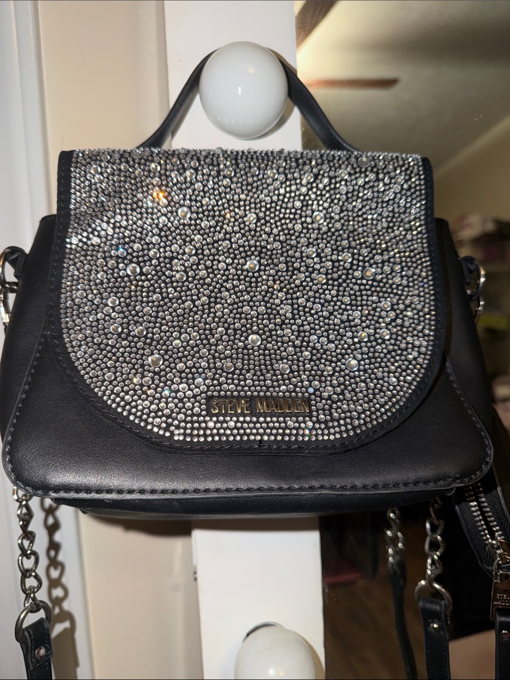 Steve Madden Black Crystal-Studded Crossbody Bag